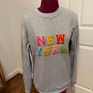 Lola + The Boys Gray Sweater with Colorful New York Embroidery